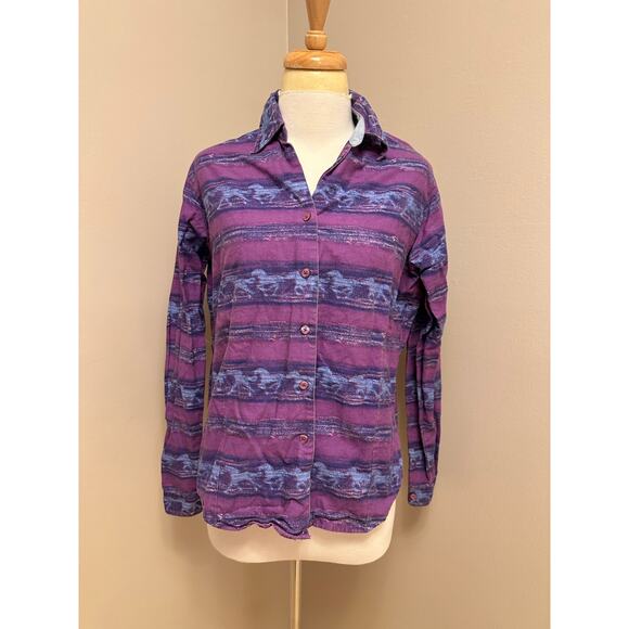 Wrangler Tops - Vintage Wrangler Blues Horse Print Shirt Purple/Blue/White 100% Cotton Sz Large